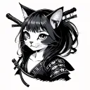 Anime cat girl samurai tattoo design idea