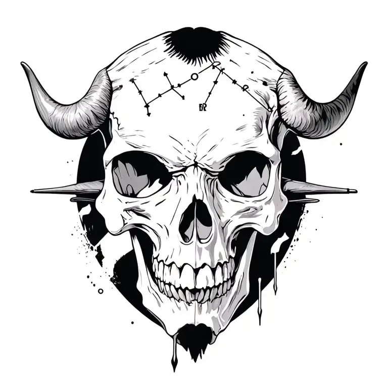 memento mori skull taurus constellation merging elements tattoo design idea