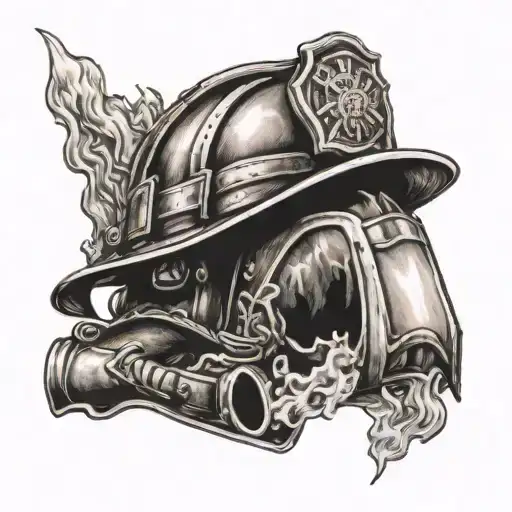 Firefighter helmet engulfed in flames tattoo design idea