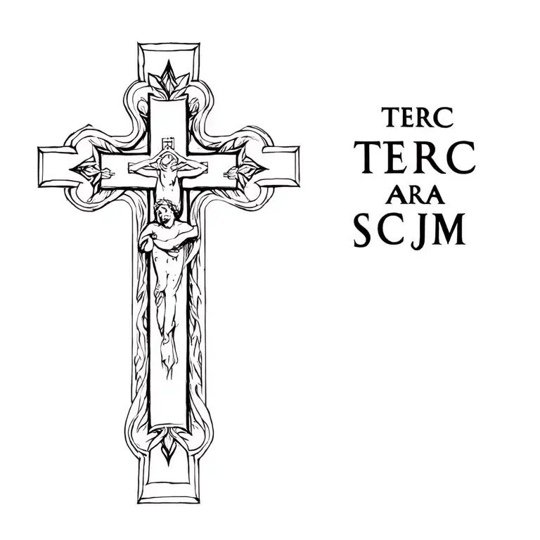 a Christian cross that contains on the right side the initials TERC, on the left side ARA, SCJM all within the cross tattoo design idea