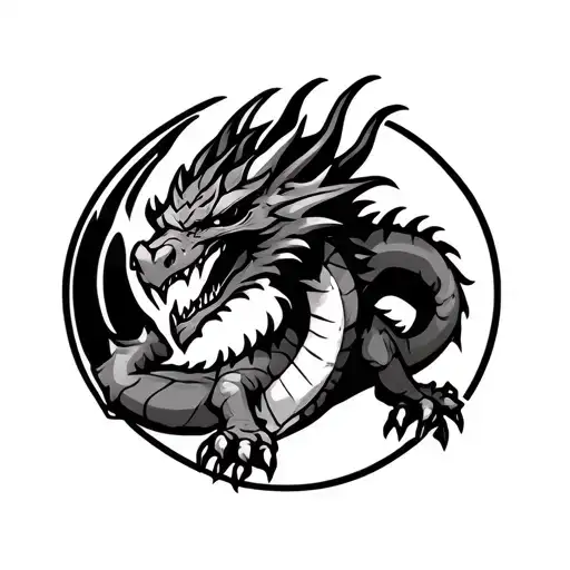 strong dragon with aquarius sign cartoon fantasy fighter tattoo design idea
