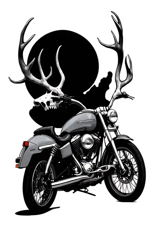 Deer skull in background, 2001 Honda shadow ace 750 in foreground  tattoo design idea