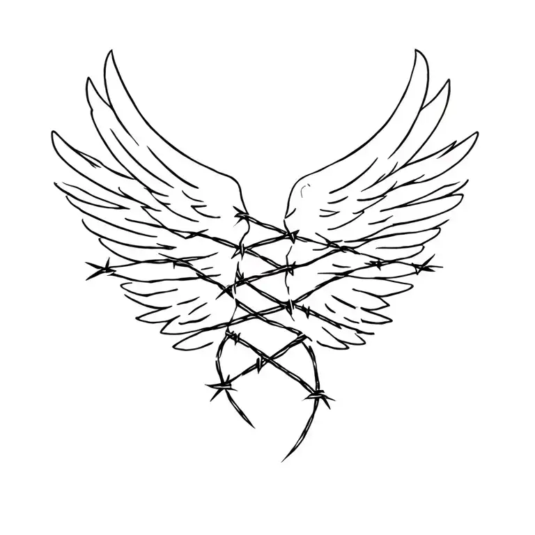 Sleghammer with wings wrapped in barbed wire tattoo design idea