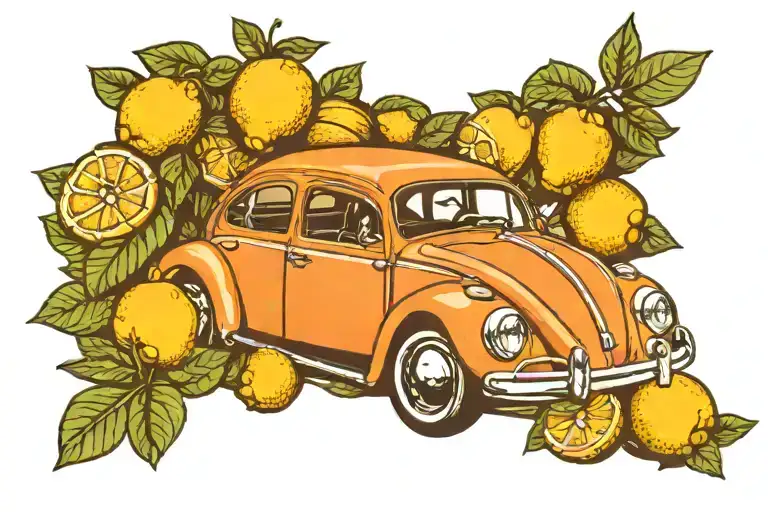 volkswagen beetle and lemons tattoo design idea