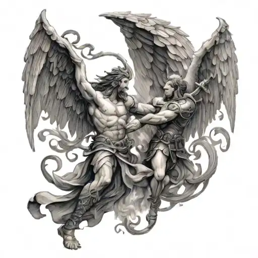 good and evil battle in heaven tattoo design idea