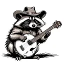 raccoon with banjo and wearing cowboy hat  tattoo design idea