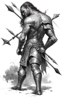 fallen wounded knight with arrows in his back tattoo design idea