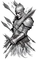 fallen wounded knight with arrows in his back tattoo design idea
