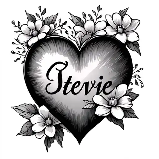 heart with flowers name Stevie tattoo design idea
