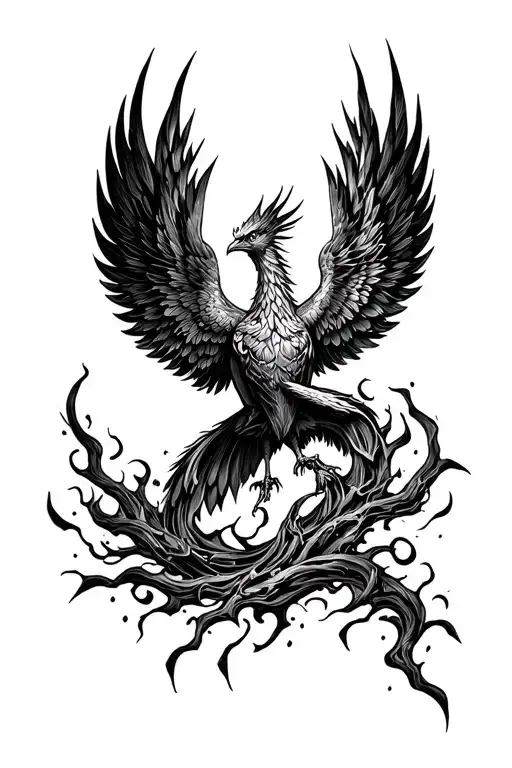 phoenix rising from ashes  tattoo design idea