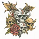 lightning , skulls, totem pole, sleve tattoo design featuring tattoo design idea