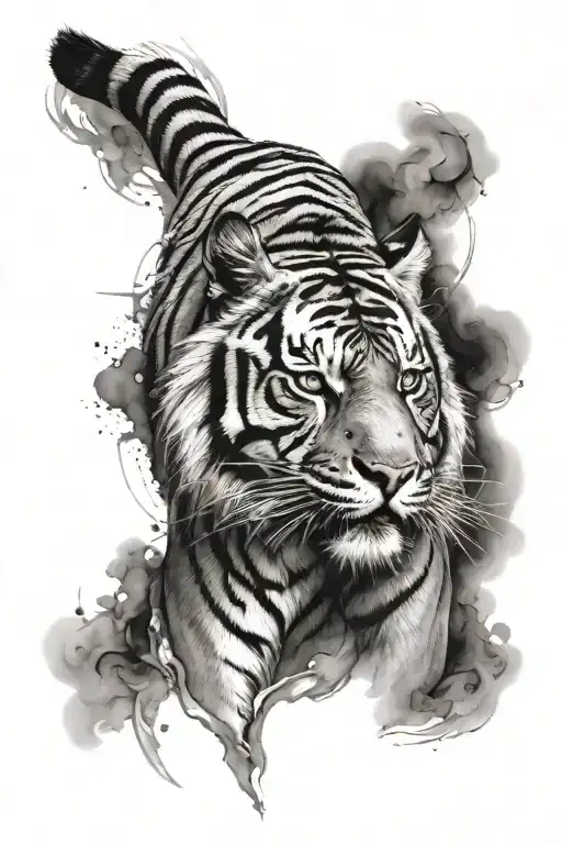 tiger walking tattoo design idea