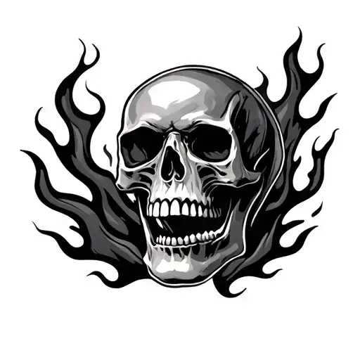 Skull piston flames left arm tattoo design idea