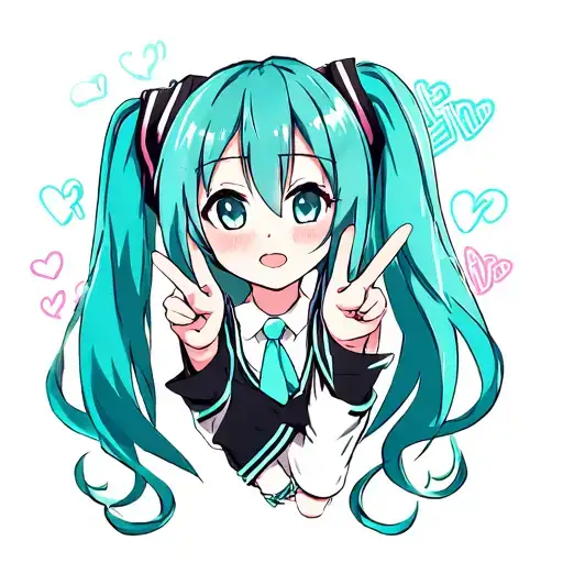 Hatsune Miku doing a peace sign tattoo design idea