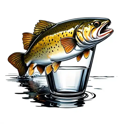 top view brown trout combined with a glass tattoo design idea