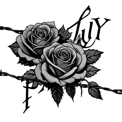 "Paluy" roses and barbed wire wrapped tattoo design idea