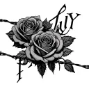 "Paluy" roses and barbed wire wrapped tattoo design idea