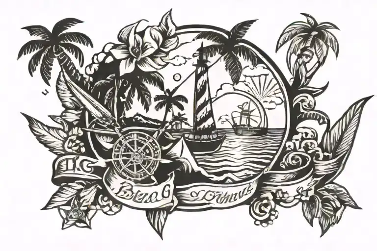 beach, travel themed tattoo tattoo design idea