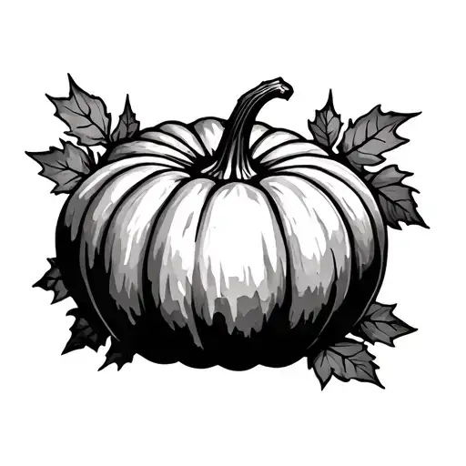 Pumpkin with leaves tattoo design idea