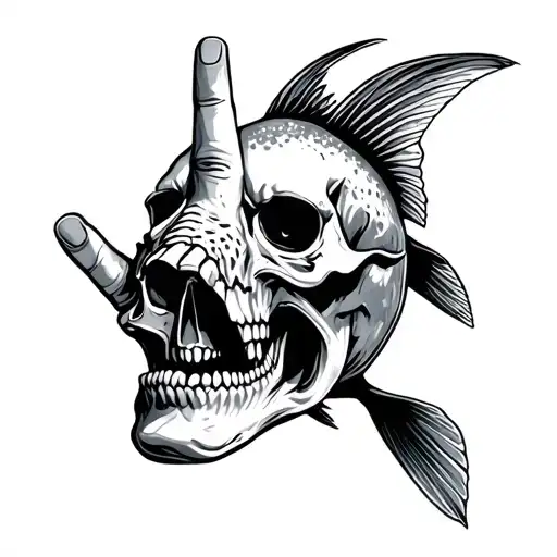 fish that hes head is skull giving middle finger tattoo tattoo design idea
