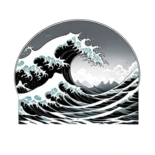 gemini torii gate great wave tattoo design idea
