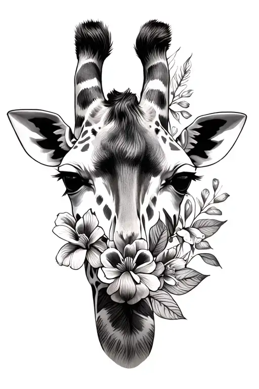 Giraffe with flowers tattoo design idea