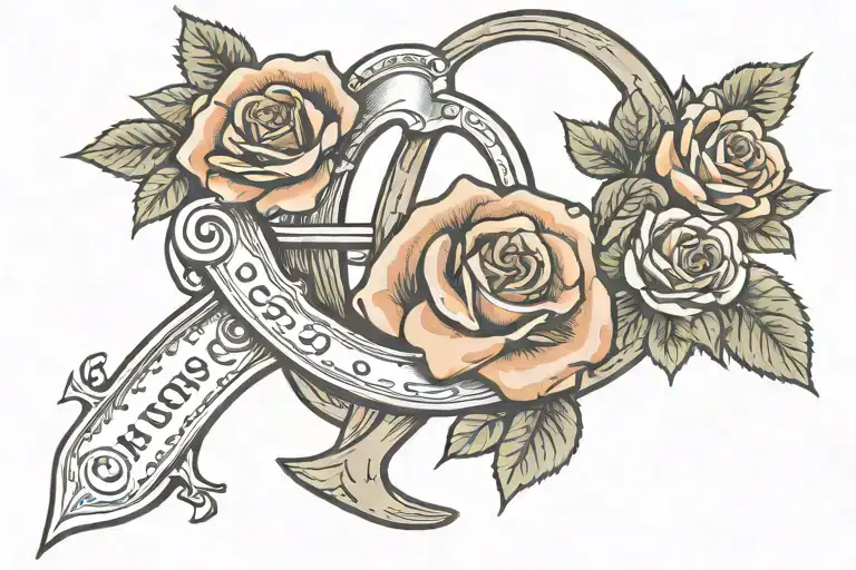 horse shoe with roses and date 1942-2022 tattoo design idea