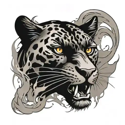 silhouette of panther with fire around it tattoo design idea