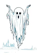 a ghost floating over amsterdam in the background tattoo design idea
