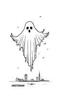 a ghost floating over amsterdam in the background tattoo design idea