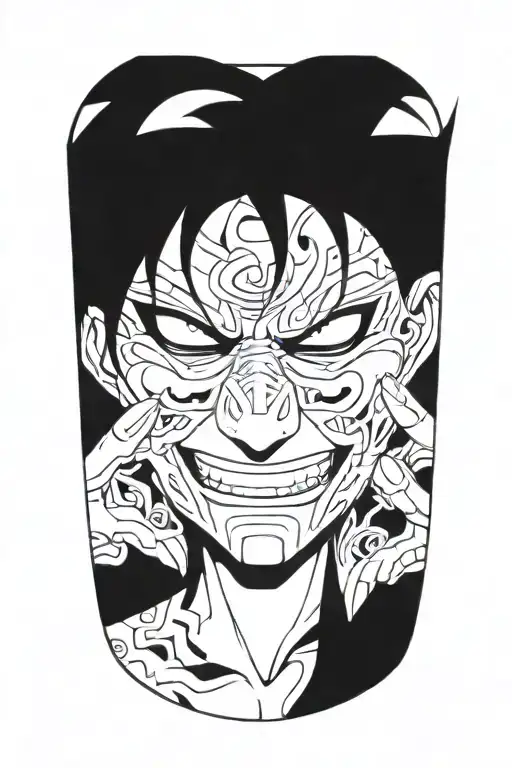 anime character wearing a mask fighting off inner demons tattoo design idea
