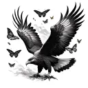 wedgetail eagle sooaring with tail feathers falling out and turning into butterflies  tattoo design idea