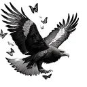 wedgetail eagle sooaring with tail feathers falling out and turning into butterflies  tattoo design idea