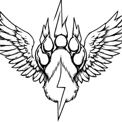 dog paw with a ligthning bolt in it and angel wings tattoo design idea