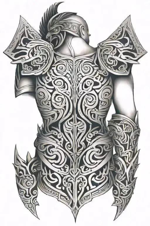 tribal, black, armor, symetrical, back, shoulders tattoo design idea