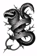 wrist cuff with snake skin and vines and thorns up the forearm tattoo design idea