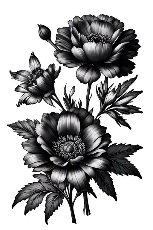 birth flower bouquet August December April November birth flowers tattoo design idea