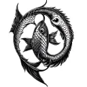 Pisces symbol intertwined with Gemini and Virgo zodiac sign tattoo design idea
