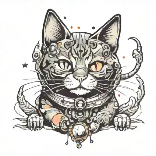space cat playing tattoo design idea