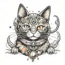 space cat playing tattoo design idea