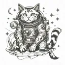 space cat playing tattoo design idea