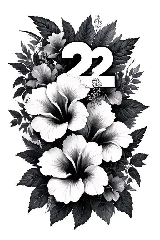 hibiscus flowers with angel numbers 222 with fillers tattoo design idea