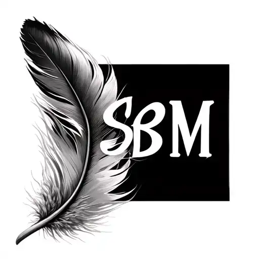 infinity sign made from a feather with the initials MSBM tattoo design idea