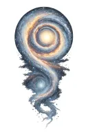 sisyphus and  fibonacci spiral galaxy filled with stars tattoo design idea