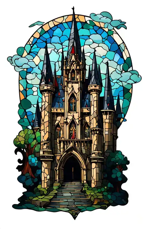 gothic castle stained glass tattoo design idea