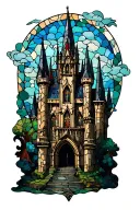 gothic castle stained glass tattoo design idea
