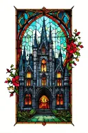 gothic castle stained glass tattoo design idea