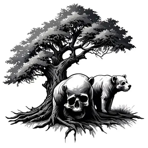 Skull And Tree 3 litle bears tattoo design idea