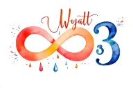 infinity symbol intertwined with name Wyatt and a number3 and tears  tattoo design idea