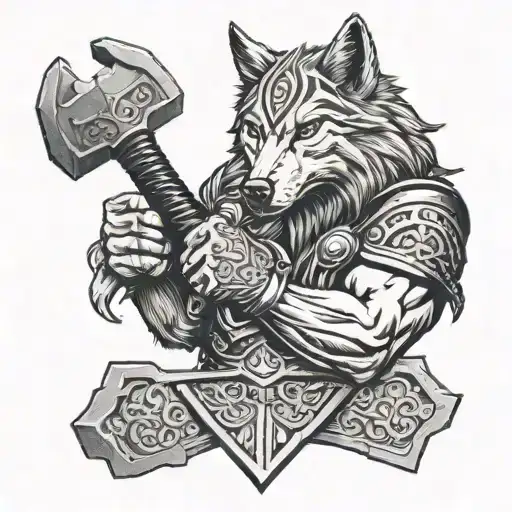 thor hammer,wolf, wikinger,  tattoo design idea